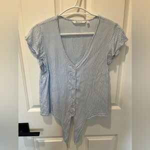 Blue Striped Button-Up Top